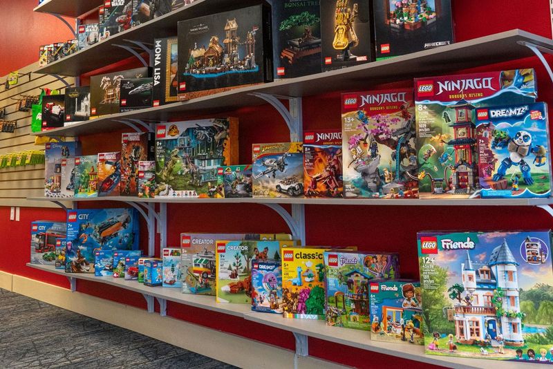 LEGO sets on shelves